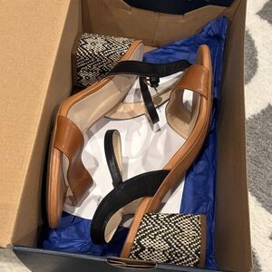 Cole Haan Black and Brown Block Heeled Sandals - Size 9